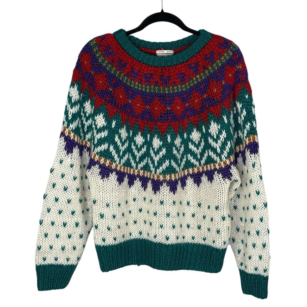 Vintage 80s IVY Women’s Sweater Chunky Hand Knit Icelandic Nordic Oversized S